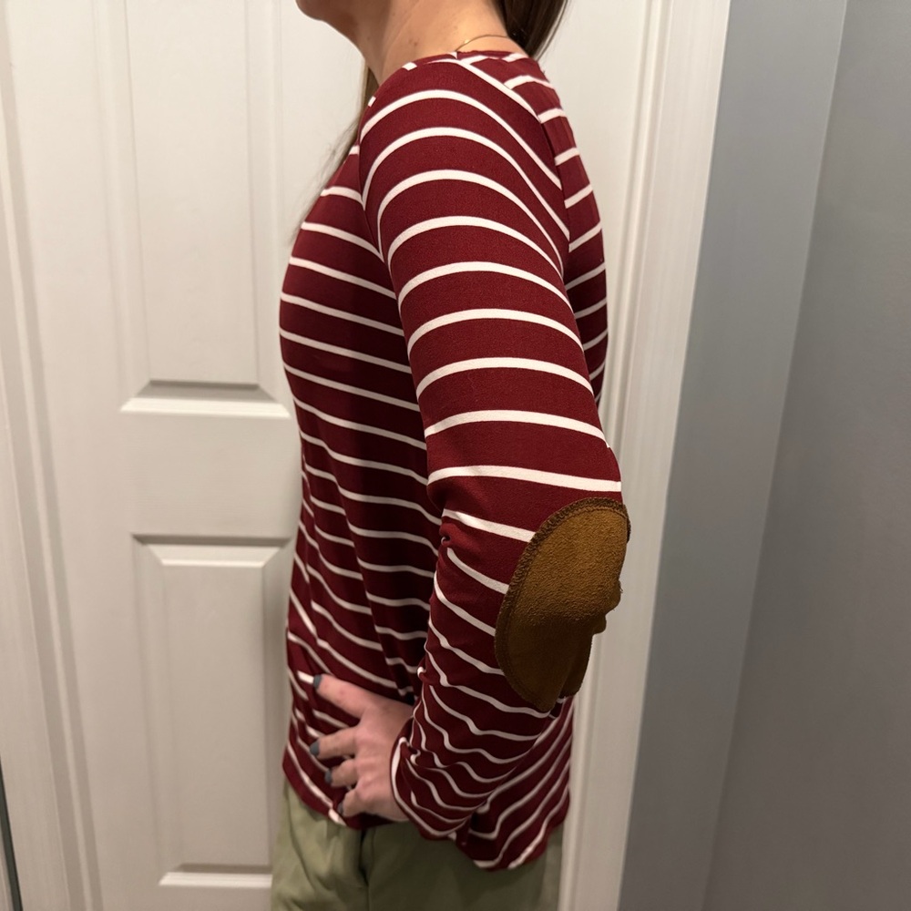 Striped Long Sleeve Top with Elbow Patches